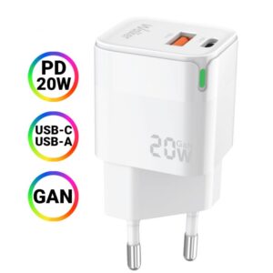 Мережевий зарядний пристрій (адаптер) WALKER WH-42 20W GAN PD_20W / QC3.0_18W white