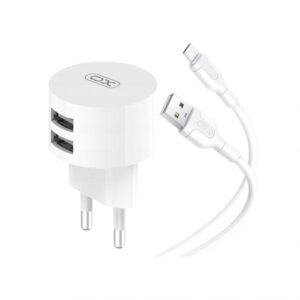 Мережевий зарядний пристрій (адаптер) 2в1 XO L62 2USB / 2.4A + Data Cable USB to Type-C white