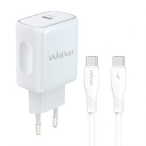 Мережевий зарядний пристрій (адаптер) 2в1 WALKER WH-64 PD_25W + Data Cable Type-C to Type-C white