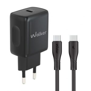 Мережевий зарядний пристрій (адаптер) 2в1 WALKER WH-64 PD_25W + Data Cable Type-C to Type-C black