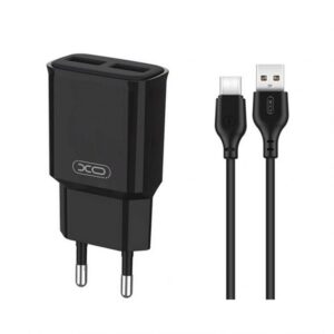 Мережевий зарядний пристрій (адаптер) 2в1 XO L92C 2USB / 2.4A + Data Cable USB to Type-C black