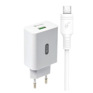 Мережевий зарядний пристрій (адаптер) 2в1 XO L36 1USB / QC3.0 / 3A + Data Cable USB to Micro white