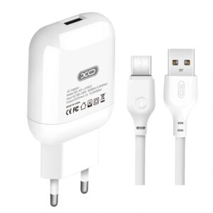 Мережевий зарядний пристрій (адаптер) 2в1 XO L37 1USB / 2.1A + Data Cable USB to Type-C white