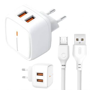 Мережевий зарядний пристрій (адаптер) 2в1 XO L61 2USB / 2.4A + Data Cable USB to Micro white
