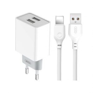 Мережевий зарядний пристрій (адаптер) 2в1 XO L65 2USB / 2.4A + Data Cable USB to Lightning white