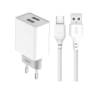 Мережевий зарядний пристрій (адаптер) 2в1 XO L65 2USB / 2.4A + Data Cable USB to Micro white