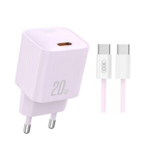 Мережевий зарядний пристрій (адаптер) 2в1 XO L146 PD_20W + Data Cable Type-C to Type-C purple