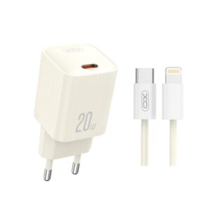 Мережевий зарядний пристрій (адаптер) 2в1 XO L146 PD_20W + Data Cable Type-C to Lightning beige