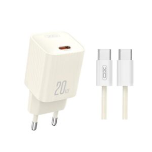 Мережевий зарядний пристрій (адаптер) 2в1 XO L146 PD_20W + Data Cable Type-C to Type-C beige