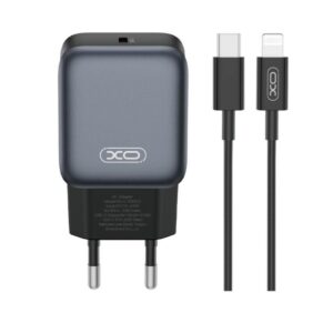 Мережевий зарядний пристрій (адаптер) 2в1 XO L153 PD_20W + Data Cable Type-C to Lightning black