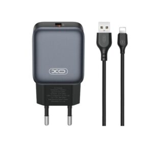 Мережевий зарядний пристрій (адаптер) 2в1 XO L152 QC_18W + USB to Lightning black