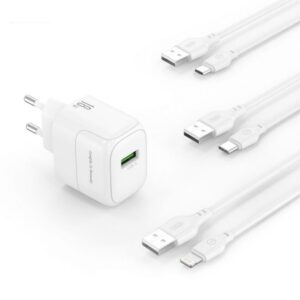 Мережевий зарядний пристрій (адаптер) 2в1 XO L135 1USB / QC3.0 / 18W + Data Cable USB to Lightning white