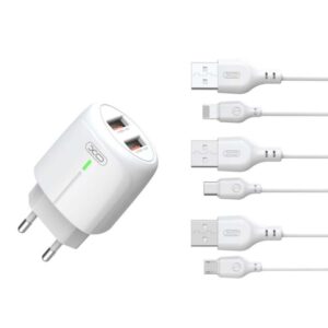 Мережевий зарядний пристрій (адаптер) 2в1 XO L111 2USB / 2.4A + Data Cable USB to Lightning white