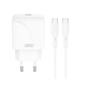Мережевий зарядний пристрій (адаптер) 2в1 XO L141 PD_20W + Data Cable Type-C to Type-C white