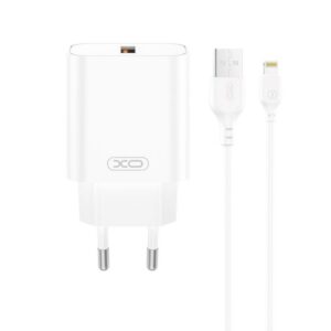 Мережевий зарядний пристрій (адаптер) 2в1 XO CE33 QC_18W + USB to Lightning white