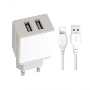 Мережевий зарядний пристрій (адаптер) 2в1 XO L75 2USB / 2.4A + Data Cable USB to Lightning white