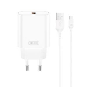 Мережевий зарядний пристрій (адаптер) 2в1 XO CE33 QC_18W + USB to Type-C white