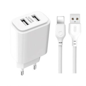 Мережевий зарядний пристрій (адаптер) 2в1 XO L90C 2USB / 2.4A + Data Cable USB to Lightning white
