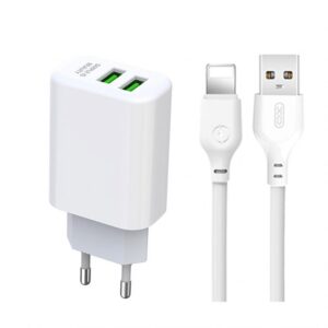 Мережевий зарядний пристрій (адаптер) 2в1 XO L85C 2USB / 2.4A + Data Cable USB to Lightning white