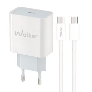 Мережевий зарядний пристрій (адаптер) 2в1 WALKER WH-39 PD / 3A / 20W + Data Cable Type-C to Type-C white