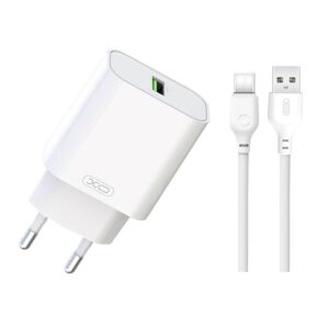 Мережевий зарядний пристрій (адаптер) 2в1 XO L103 QC3.0 / 18W + Data Cable USB to Type-C white