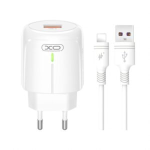 Мережевий зарядний пристрій (адаптер) 2в1 XO L112 1USB / QC3.0 / 18W + Data Cable USB to Lightning white