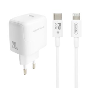 Мережевий зарядний пристрій (адаптер) 2в1 XO L136 PD_20W + Data Cable Type-C to Lightning white