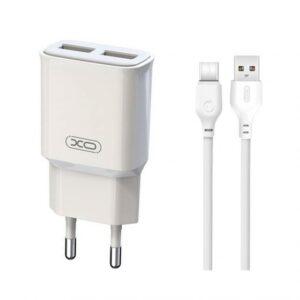 Мережевий зарядний пристрій (адаптер) 2в1 XO L92C 2USB / 2.4A + Data Cable USB to Type-C white