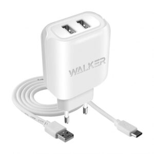 Мережевий зарядний пристрій (адаптер) 2в1 WALKER WH-27 2USB / 2.1A + Data Cable USB to Type-C white