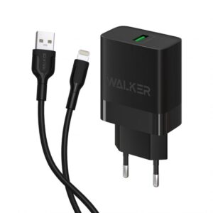 Мережевий зарядний пристрій (адаптер) 2в1 WALKER WH-35 1USB / QC3.0 / 3A / 15W + Data Cable USB to Lightning black