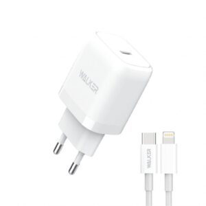 Мережевий зарядний пристрій (адаптер) 2в1 WALKER WH-63 PD_20W + Data Cable Type-C to Lightning white
