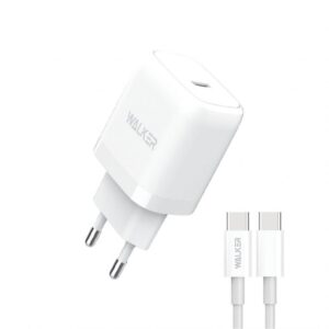 Мережевий зарядний пристрій (адаптер) 2в1 WALKER WH-63 PD_20W + Data Cable Type-C to Type-C white